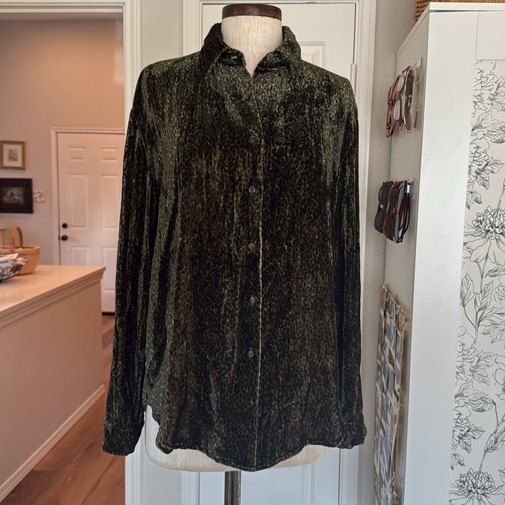 Leopard vintage velvet button down shirt